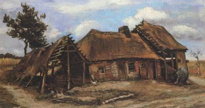 Vincent Van Gogh Cottage with Decrepit Barn and Stooping Woman (nn04) oil painting picture